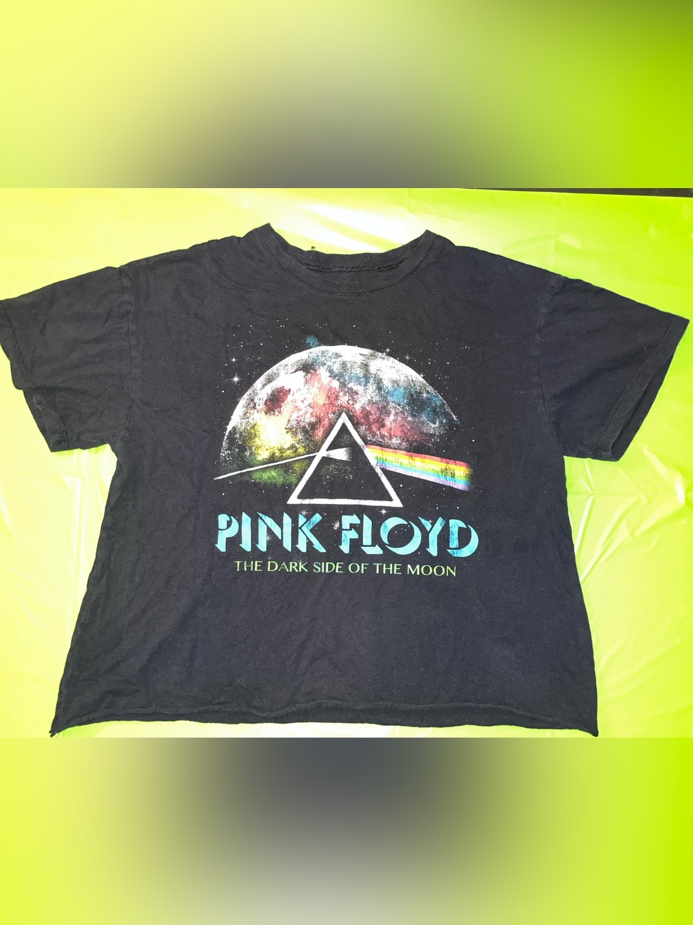 Pink Floyd Black  Short Sleeve Tee with Rainbow Prism Moon Graphic